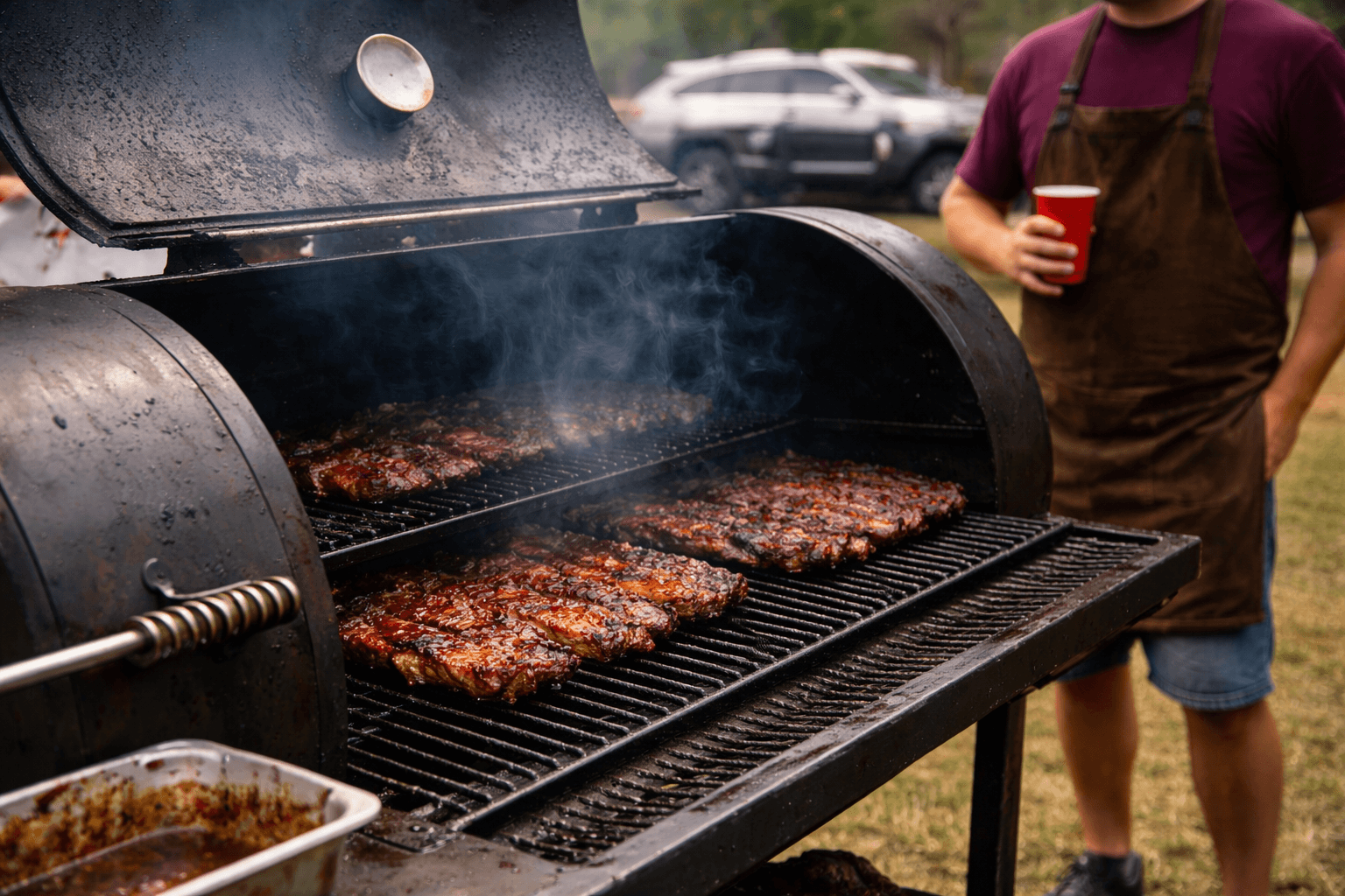 Ribs smoking on the grill at the Culpepper Cookout
