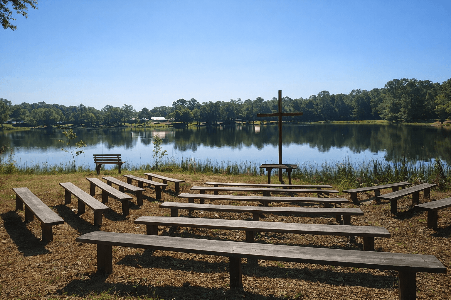 Lakeside chapel at Camp Bratton-Green